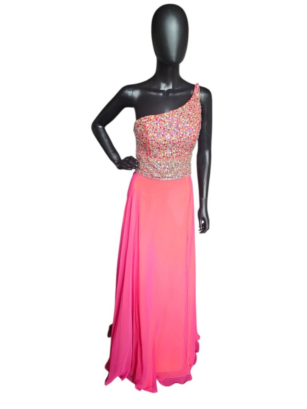 Pink/Orange Crystal One Shoulder Prom/Pagent Dress